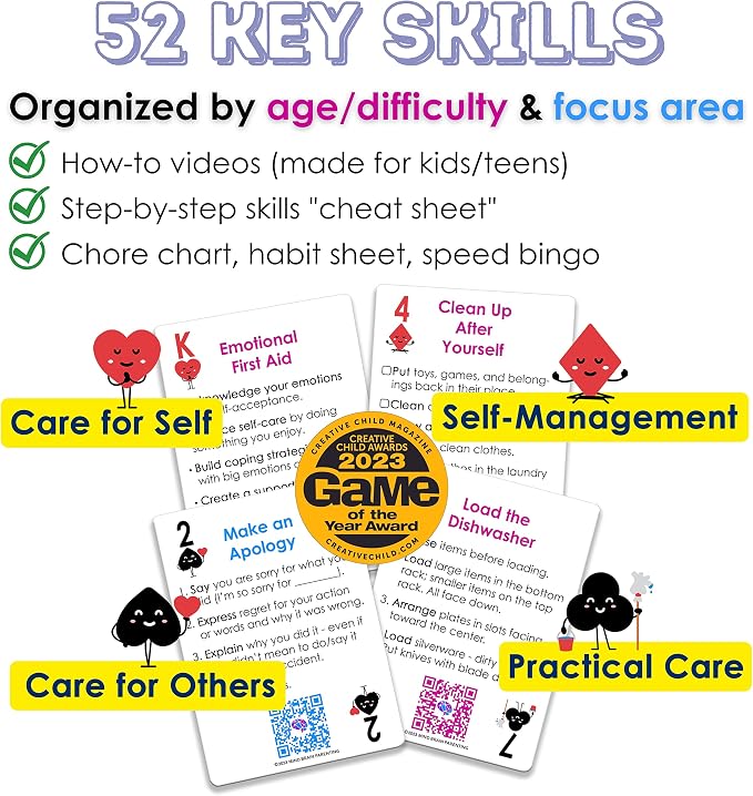 Mind Brain Emotion 52 Essential Life Skills: No-Excuses Game to Teach Kids, Teens & Adults How to Care for Self & Chores, Practical Solution for Responsible Boys, Confident Girls, Happy Family