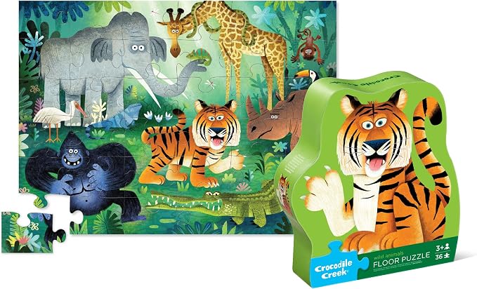Crocodile Creek Jigsaw Puzzle, 36 Piece for Kids 3 Years and Up, Heavy-Duty Shaped Box for Storage, Finished Puzzle Size 18 x 24 inches, Wild Animals