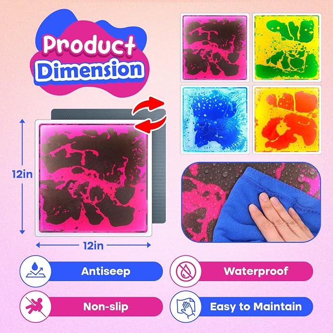 Sensory Floor Tiles for Kids Toddlers: 4Pack Liquid Sensory Mat Puzzle Pads | 12"x12" Colorful Autism Sensory Play Mat for Dancing Stepping Lava Tile Games, Daycare Sensory Room Preschool Must Have
