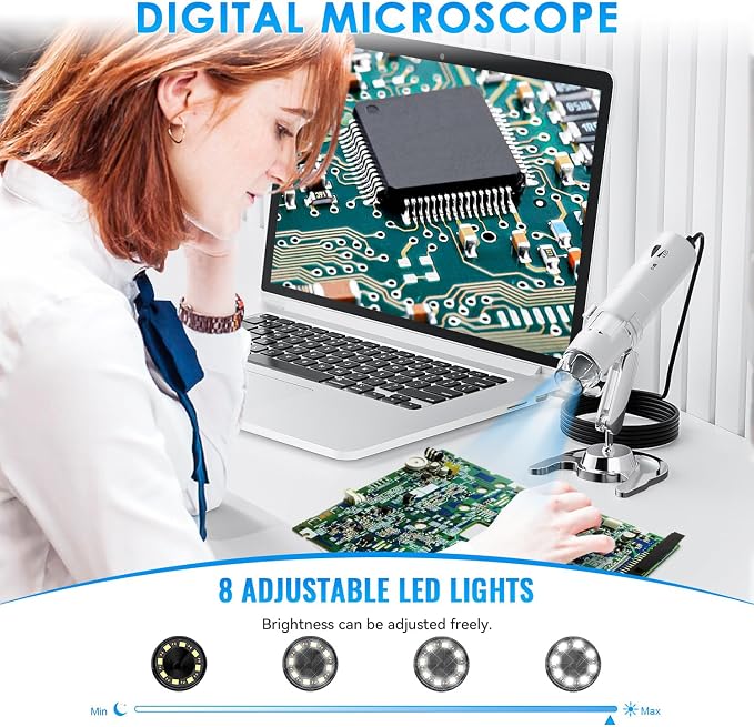 Wireless Digital Microscope, Skybasic 50X-1000X Magnification WiFi Pocket Handheld Microscopes with Stand HD USB Microscope Camera Compatible with iPhone Android iPad Windows Mac Computer (White)