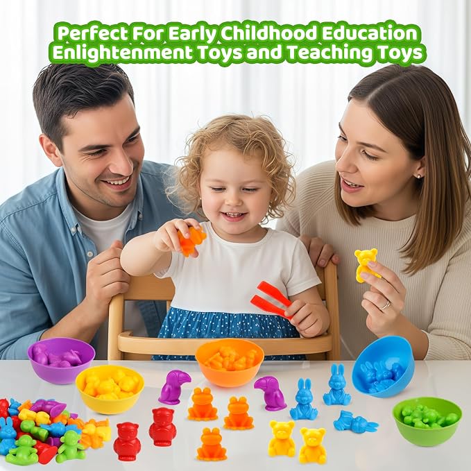 Counting Animals Color Sorting Matching Games with Sorting Bowls Montessori Sensory Early Educational Toys Learning Fine Motor Skill & Counting Math Toys Gift for 3 4 5 Year Old Boys Girls