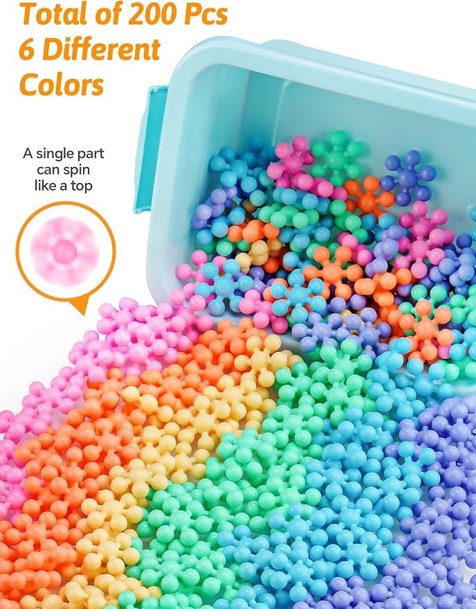 200PCS Building Blocks STEM Construction Toy, Macaron Colors | Interlocking Snowflake Discs in BPA-Free Plastic with Storage Case – Boosts Fine Motor Skills & Creative Play