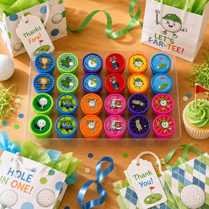 Cinrobiye 24 Pcs Golf Stampers Party Favor Set, Cute Sports Golf Stamps for Kids Birthday Party, Classroom Rewards, Carnival Prizes, Goody Bag Fillers, Sports Themed Party Supplies