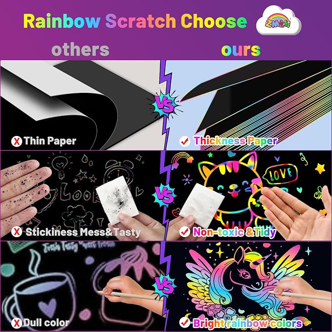 ZMLM Scratch Paper Art Set: 100 Pcs Magic Art Craft Kid Return Gifts Scratch Paper Supplies Toddler Preschool Learning Toys for Age 3 4 5 6 7 8 Girls Boys Birthday Activities Party Favors