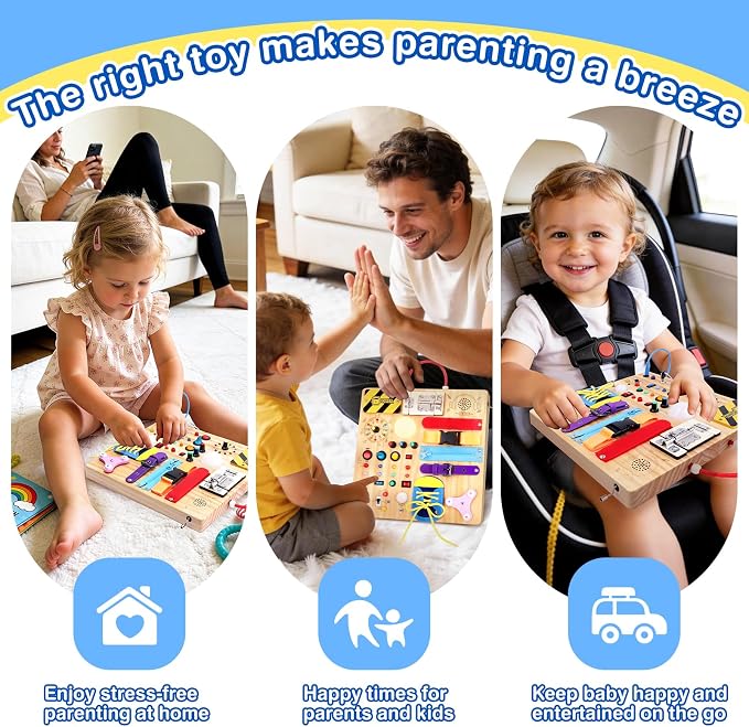 Grarain Busy Board for Toddlers - Montessori Educational Toy for 1-3 Year Old Boys & Girls | Travel-Friendly Sensory Learning Activity | Ideal for Kids with Autism(Busy Board v3)