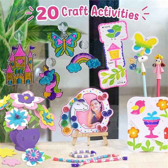 Imagimake Fabulous Craft Kit, 20 Mess-Free Creative Activities for Girls | Learn 5 Unique Art Techniques, Make Bracelets, Suncatchers & More, Birthday Gift for Girls Ages 5,6,7,8,9,10,11,12 Years Old