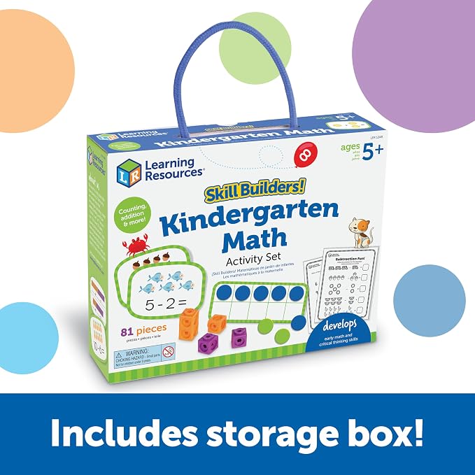 Learning Resources Skill Builders Kindergarten Math Activity Set - Kindergarten Learning Math Manipulatives Game, Number and Counting Blocks Activities, Classroom Manipulatives Teaching Materials