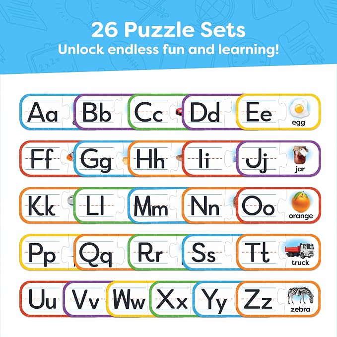Alphabet Puzzle Games for Kindergarten - 26 Pairs Self-Correcting ABC Puzzles for Kids Ages 3-5 - ABC Puzzle Matching Game, Alphabet Puzzles Toddler Learning Toys - Preschool Classroom Must Haves