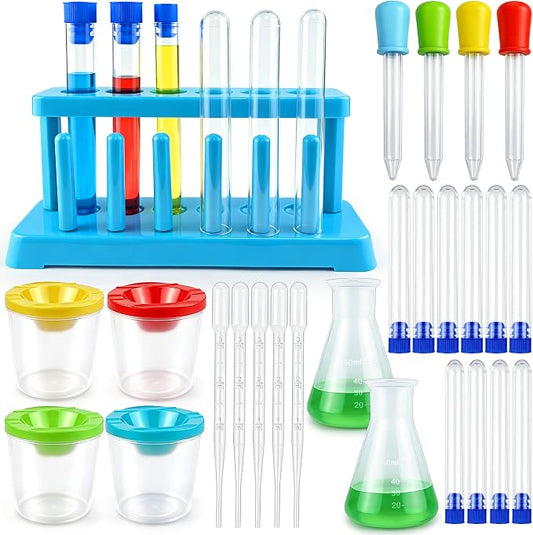 26PCS Science Lab Kit Plastic Lab Science Experiments and Test Tubes Set | Science Experiments for 6-8 Girls and Boys Classroom or Home Use Encouraging Curiosity for Students Learning Chemistry Set