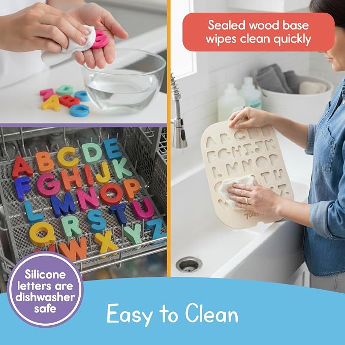 Uppercase Alphabet Puzzle for Kids, Sensory Bin Insert for Sensory Tables, Silicone Letters, Wooden Fine Motor Learning Toy by 7 Days of Play