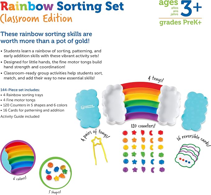 Learning Resources Rainbow Sorting Set Classroom Edition - Toddler Sensory Bin Toys, Montessori Fine Motor Skills, Color Shape Sorter Games, Preschool and Homeschool , Back to School, Teacher Gifts | Color Sorting Toy, Preschool Toys, Toddler Sensory B...