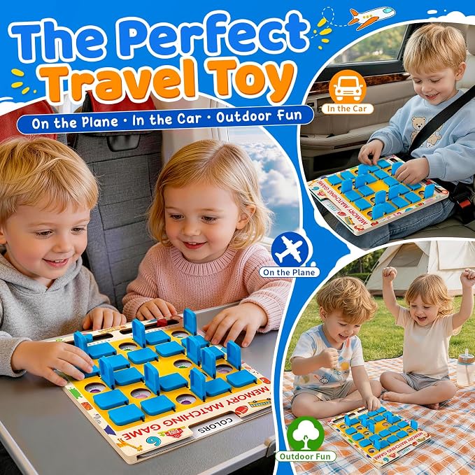 Matching Memory Game for Kids, Travel Toys Games Activities for 3 4 5 6 7 8 | Board Game for Plane Activity, Road Trip Essentials for Airplane Car Camping, Christmas Birthday Gifts for Boys Girls 3-5 4-8