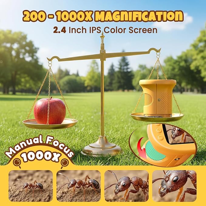 Handheld Digital Mini Microscope for Kids: 1000X 4K 2.4" Microscopes Toys | Portable Pocket STEM Electronic Learning Educational Science Kit 8-12 Birthday Gift 4 5 6 7 Year Old Boy Girl