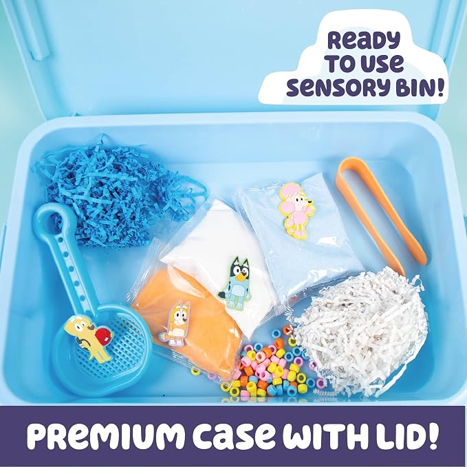 Official Bluey Seek & Find Sensory Bin, Ready-to-Use Sensory Toys, Sensory Bin for Kids with Lid, Play Sand, Scoops & Tongs, Exclusive Toys for Toddlers 3-4