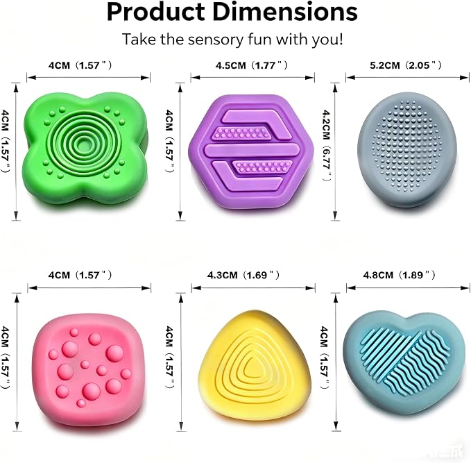 6Pcs Silicone Sensory Worry Stones, Quiet Fidget Toys for Kids | for Autism & ADHD,Sensory Play,Silent Calming,Focus Support,Easy to Clean,Versatile Gif