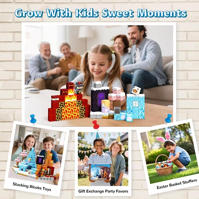 Magnetic Blocks , Building Toys for Boys & Girls, Birthday Gifts For Kids | Ice Princess Castle & Lava Realm Fantasy World Building Toys, STEM Montessori Toys for 3 4 5 6 7 8 Year