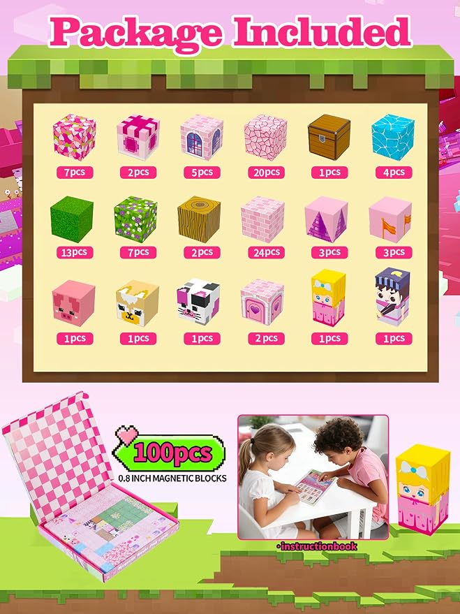 100PCS Princess Castle Magnetic Blocks for Girls, STEM Sensory Building Toys, 3D Magnetic Construction Set for Kids Ages 3-8, Birthday