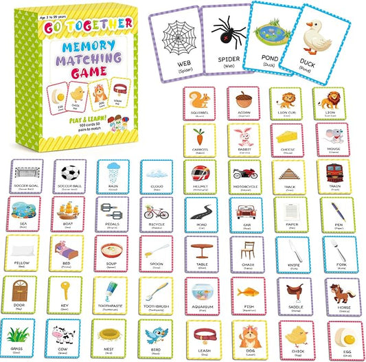 gisgfim 100 PCS Go Together Memory Matching Game Associations Learning Flashcards Educational Vocabulary Sorting Concentration Memory Card for Preschool Ages 3-8 A Fun & Fast Activities Matching Games