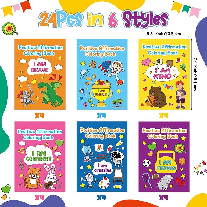 24Pcs Positive Affirmation Coloring Books Motivational DIY Pages | Color-in Drawing Booklet, Promote Confidence Activity, Stress Relieving, Party Favor, School Supplies, Classroom Reward, Gift