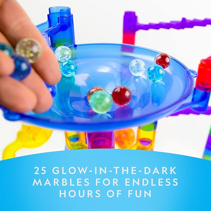 National Geographic Glow in the Dark Marble Run Refill with 25 Marbles | 25 Glow in the Dark Glass Marbles, UV Light, Storage Pouch, Marble Run Refill, Building Toy Expansion