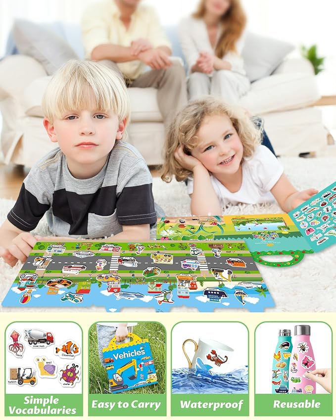 Walenced Reusable Sticker Book for Toddlers, Stickers for Kids, Toddler Toy | Toddler Craft Activities, Toddler Travel Toys, Boy Girl Birthday Gifts, Airplane Travel & Road Trip Essentials Kids