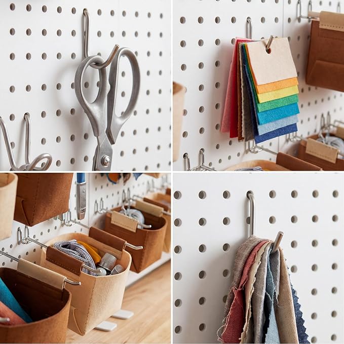 Spampur 8 Pack Peg Board Organizer, Includes Metal PegBoard and Accessories | White Pegboard Panels with 50 Pcs Hooks and Baskets, Wall Organizer for Office, Craft Room Organization, Garage, Sewing Room