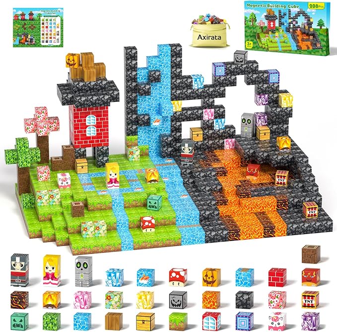 Axirata 208 PCS Magn-etic Building Blocks Set STEM Toys for Kids Ages 3+ | Magn-etic Building Cubes, Toddler Creative Construction Sensory Toy, Mag-net Tiles, Birthday Gift for Boy Girl Age 3-5-8-12+