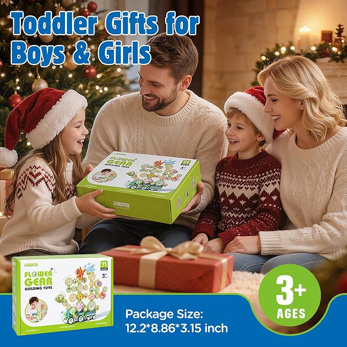 4 in 1 STEM Gear Toys for Kids Ages 3+, Educational Building Blocks, 71Pcs | Flower Construction Kits, Musical Electric Train Sets, Toddler Learning Toys with Light, Boys and Girls Gifts