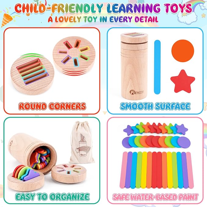 FCSONU Montessori Sorting & Fine Motor Skills Toys for Toddler 1-3(Pen Box) | 3in1 Sorting Box | Coin Box Toy, Learning Color Sorting Toys Sensory Toys, Easter Christmas Birthday Gifts for Boys Girls Kid