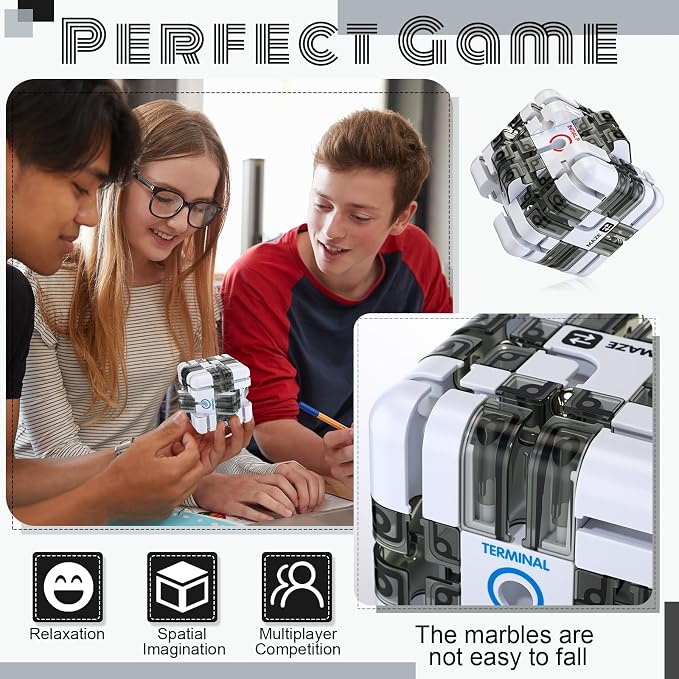 1 Sets Large Labyrinth 3D Maze Cube Puzzle Maze Game Gravity 3D Puzzle Cube Brain Teaser Ball Games for Kids Education Sensory Toys Gift for Adults (Classical,White)