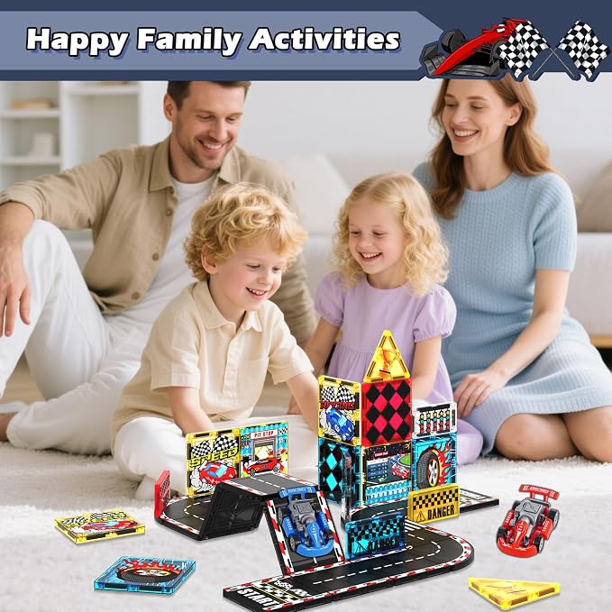 Magnetic Tiles Road Set | Magnet Tiles Race Track, Magnetic Car Racing Tile for Kids Ages 4-8 5-7, Magnetic Tile Rails Building Toys STEM Learning Sensory Birthday Gifts for 3+ Years Old Boys Girls