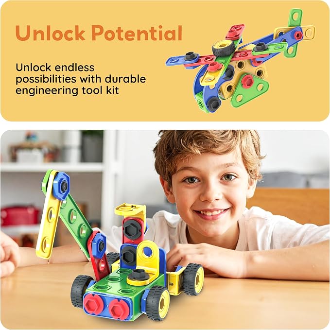 PicassoTiles 152pc STEM Construction Toy Building Set for Kids Ages 3+ Includes Power Drill, Ratchet, Idea Book, Storage Box Educational Engineering Science Kit & Sensory Toys for Boys & Girls PTN152