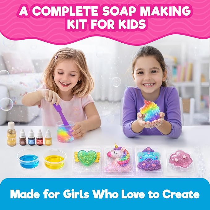 Doctor Jupiter Unicorn Glitter Soap Making Kit for Kids Ages 6+ | Unicorn Toys, Birthday Gift Ideas for Girls 6,7,8,9,10 Year Olds, Science Kits for Kids Ages 5-7-8-12, STEM Toys, DIY Craft