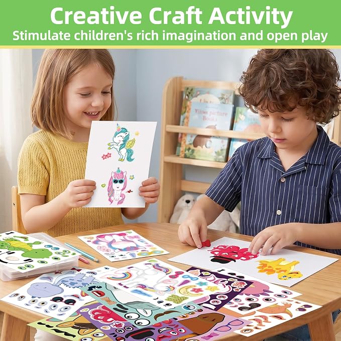 24 Sheets Make a Face Stickers for Kids Toddlers Party Favors Crafts | Make Your Own Animal Stickers with Unicorns Dinosaur Horse Sea Animals, Kids Activities Goodie Bags Stuffers, 8.3 x 5.9 Inch