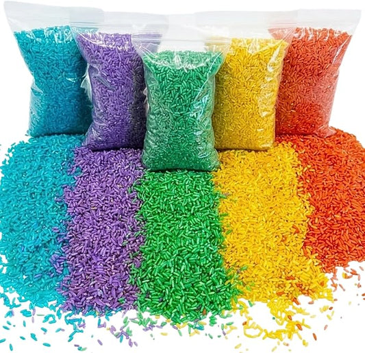 Rainbow Sensory Rice/Bin Filler for Calm, Creative Play. 5 Colors, 5 Cups (2.25 lbs). Montessori Fine Motor Activity for Kids- Non-Toxic, Hand-Dyed, Sensory Toy - Made in USA (5 Cups, 2.2 LBS)