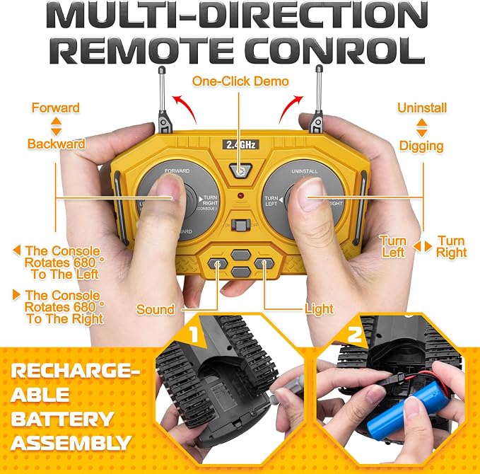 Remote Control Excavator Toys, 11 Channel 1:20 RC Construction Truck | 680°Rotation, RC Car Digger Vehicles Toys, Christmas Birthday Gifts for 3 4 5 6 7 8 9 10 11 12 Year Old Boys Girls Kids