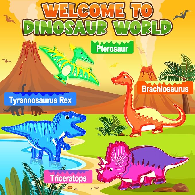 Magnetic Tiles Lava Dinosaur Toys Magnetic Blocks Building Set for Kids 3+ | Dinosaur Toys for Kids 3-5 5-7 6-8, Toddler Sensory Toy for Boys and Girls, Christmas Birthday Gifts, Classroom Must Haves