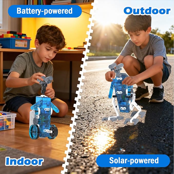 25-in-1 Solar Science Robot Kit, STEM Building Toy for Kids Ages 8+ | Solar & Battery Power, Transparent Visible Gear Body, DIY Education Experiment set Birthday Gift for Boys Girls 8-16