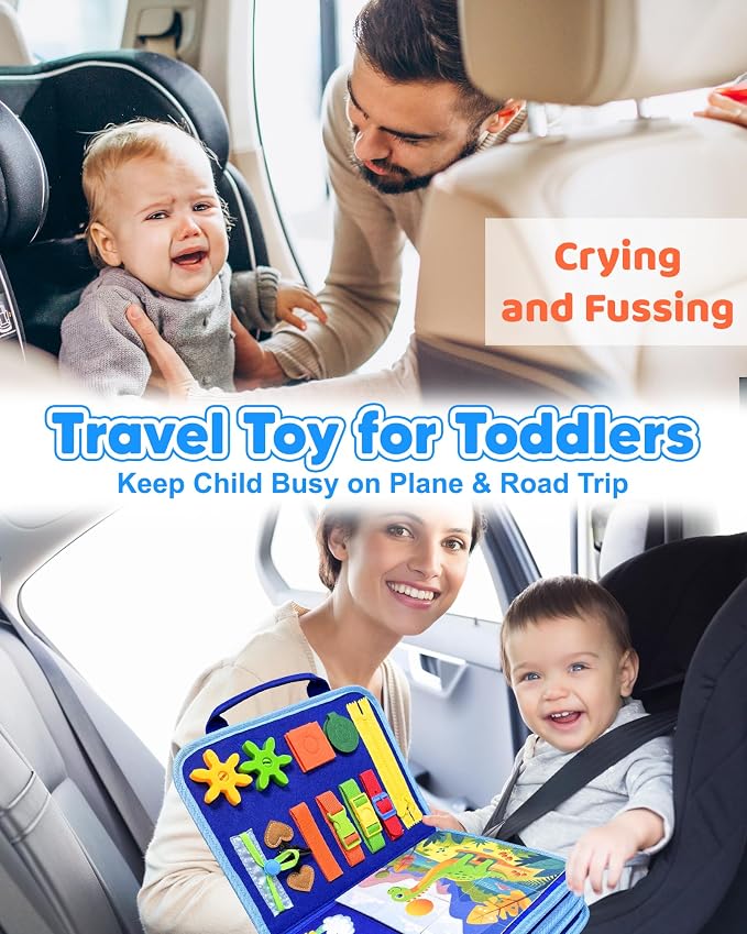 Walenty Busy Board Montessori Toys for Toddler Boy Birthday Gifts | Busy Book for Toddlers, Learning Educational Toy, Airplane Car Travel Toy, Fine Motor Skills Sensory Toys, Toddler Activities
