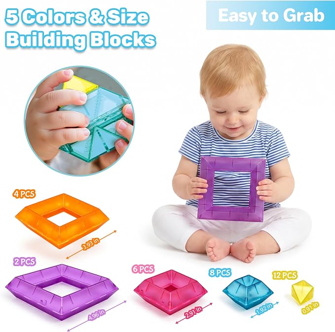 32-Piece Building Blocks, Sensory Pyramid Stacking Toys for Kids Ages 3+ | STEM & Montessori Preschool Toys, Light Table Compatible Building Set - Ideal Gift for Boys & Girls Ages 3 4 5 6
