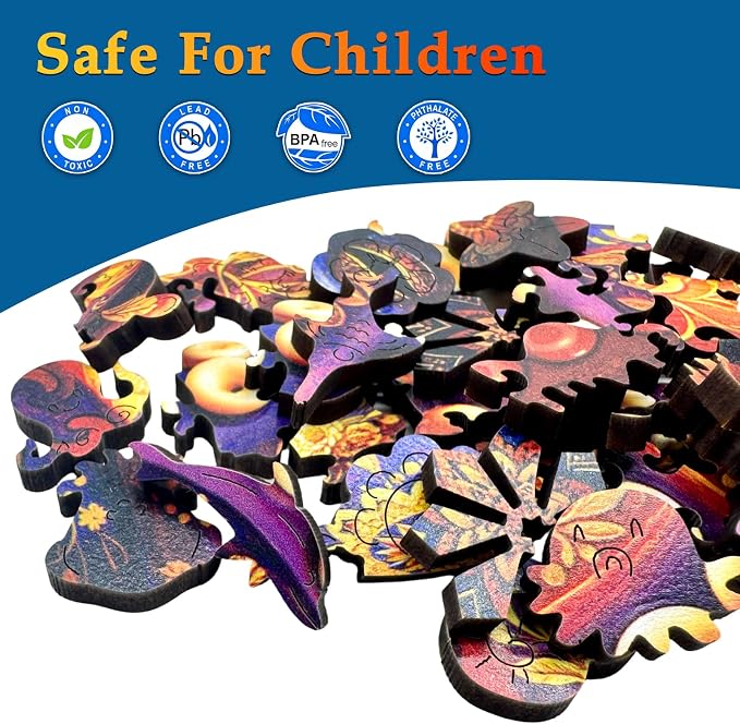 Wooden Puzzles for Adults, Octopus Jigsaw Puzzles for Adults, 5MM Unique Animal Shaped Wood Cut Puzzles 200 Piece, Fun Challenging Octopus Puzzles Gift for Kids Family Game Night Home Decor 10.5*11in