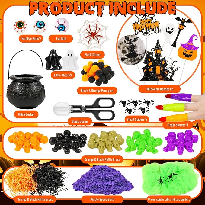 Bbiamsleep Halloween Sensory Bin, 141 Pcs Halloween Sensory Bin Filler | Halloween Sensory Bin Items, Halloween Sensory Kit with Sandboxes Accessories