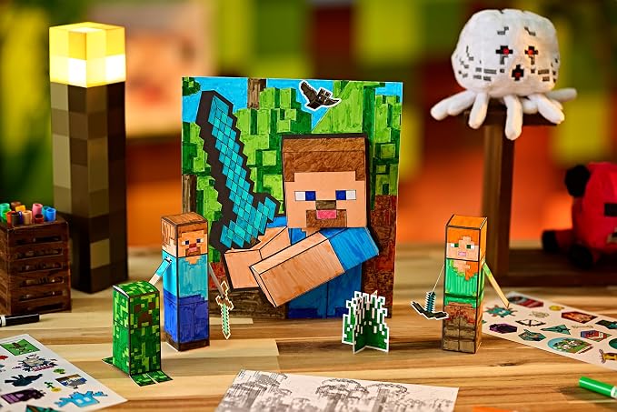 Crayola Minecraft POPs 3D Art Kit, Kids Screen Free Coloring Activity Craft | Minecraft Toys, Kids Coloring Activity Set with Markers & Stickers, Birthday or Holiday Gift for Boys & Girls, Ages 5+