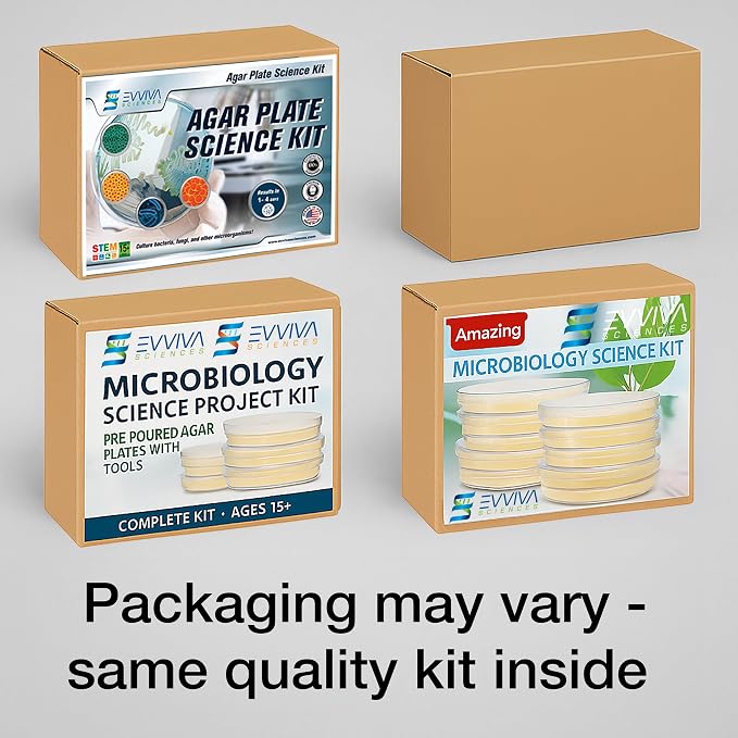 Evviva Sciences Microbiology Science Project Kit, Pre-Poured Agar Plates for Students, Agar Petri Dishes to Learn Microbiology, with Educational Experiment eBook
