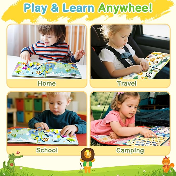 3 Pack Busy Books for Toddlers, Montessori Quiet Book, Preschool Learning Activities Educational Workbook, Sorting Matching Sticker Fixing, Gifts for Kids Age 3+ (Animal, Ocean, Dinosaur)