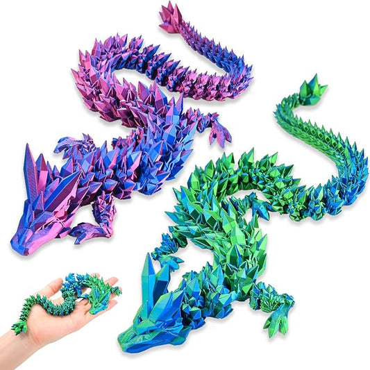 3D Printed Dragon 2 Pack Without Egg, 12 Inch 3D Dragon Flexible Articulated Fidget Toy Blue Green & Red Blue，3D Printed Fidget Toys, Boys Toys for Birthdays, Halloween