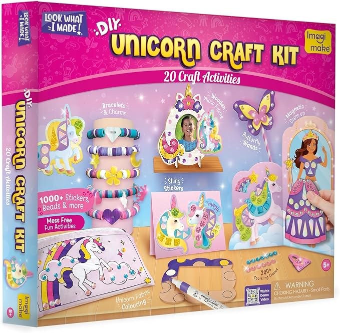 Imagimake Unicorn Craft Kit, 20 Mess-Free Creative Activities for Girls | Bracelet Making, Magnetic Dress-Up, Stickers & DIY Room Décor, Birthday Gift for Girls Ages 5,6,7,8,9,10,11,12 Years Old
