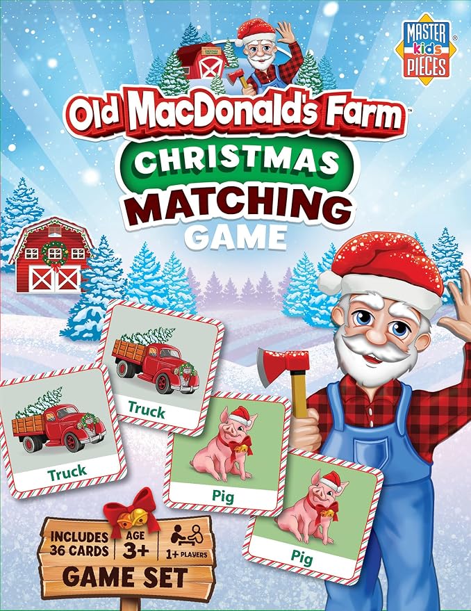 Masterpieces Officially Licensed Old Macdonald Christmas Picture Matching Card Game for Families