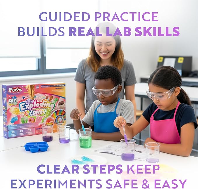 Playz Edible Exploding Candy Making Kit for Kids Age 8-12, 29+ Fun Science | Experiments kit DIY Explosive Chemistry kit for kids Rock, Gummy Chocolate, hard candy maker STEM Toys/gift for Girls & Boys