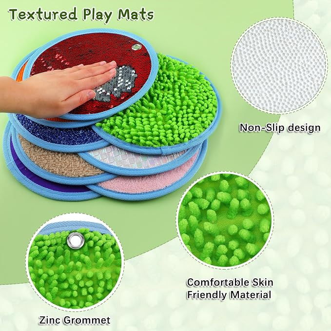 Boao 8 Set Mini Sensory Mats for Autism Kids Sensory Floor Tiles, Round | 8.7 Inch, Assorted Textured Play Mats, Educational Tactile Toys for Adhd Children Activity Occupational Therapy